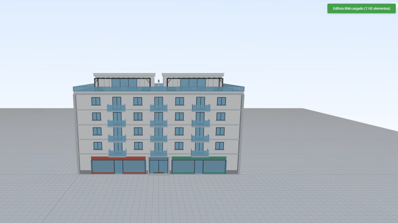 Edificio BIM cargado en el editor, al empezar el vídeo
